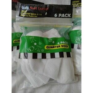 Kids Foot Locker Crew Sock 6 Pairs White Fits Shoes Size 3 - 10 Toddler